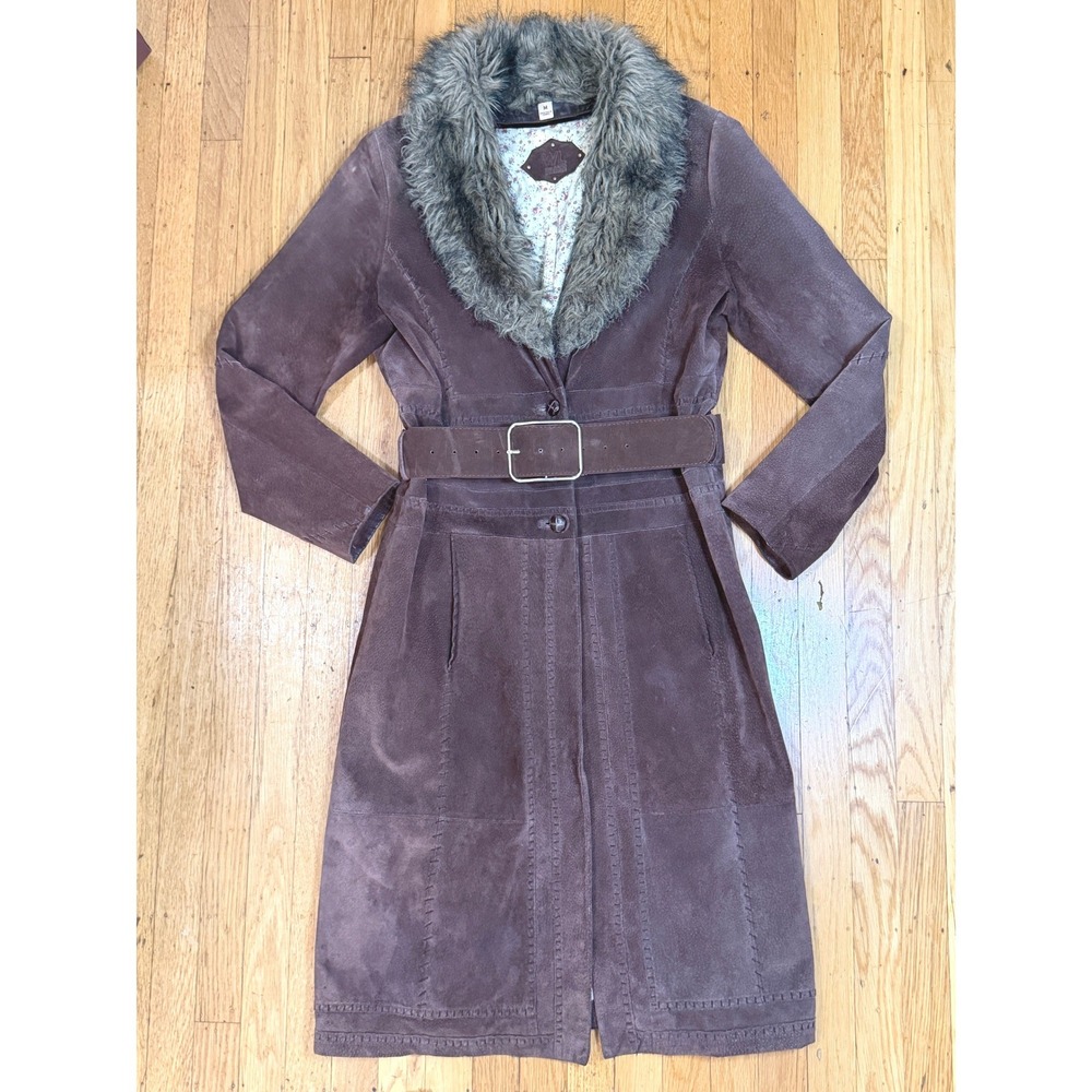 Vintage Wilsons Leather Penny Lane Suede Coat Y2K Faux Fur Collar M Rocker Boho - Picture 14 of 16